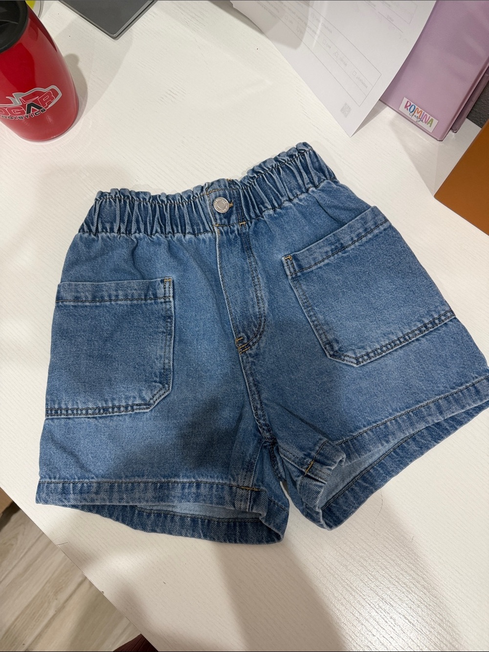 H&M Elastic Waist Mid-Blue Denim Shorts
